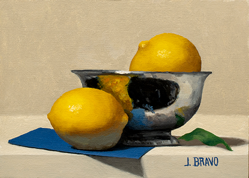 Lemons in Silver Bowl, jessica bravo, art harbor gallery, south carolina, jessica m. bravo, still life
