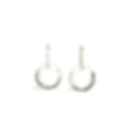 Pair of handmade hammered silver drop earrings with round textured discs, displayed flat on a neutral background.