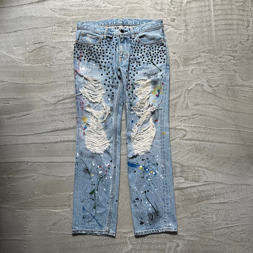 【美品】NUMBER(N)ineキャスケット takahiromiyashita NUMBER (N)INE BY TAKAHIRO MIYASHITA SS06 PAINTED DENIM PANTS