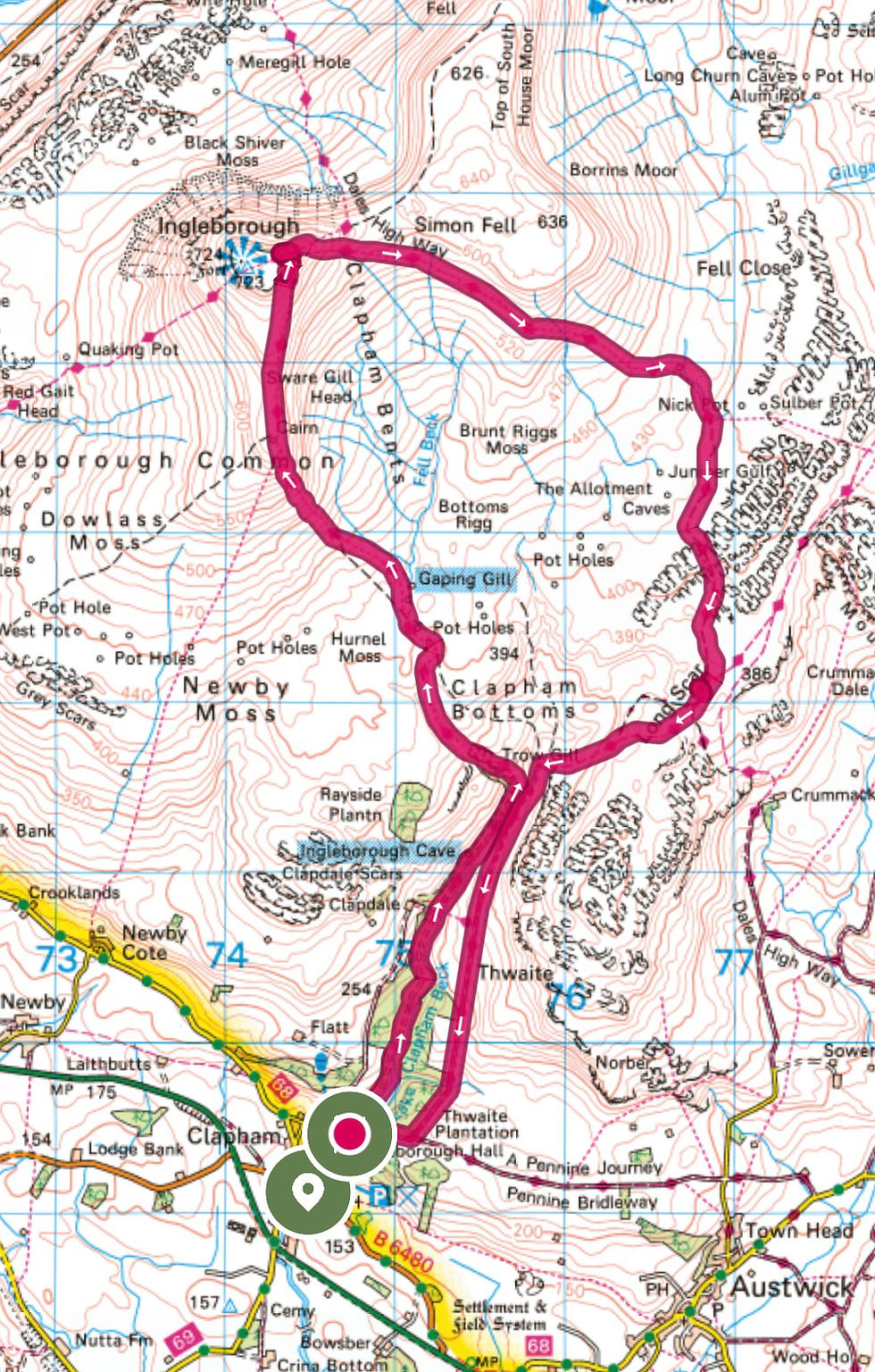 OS route map for hiking Ingleborough