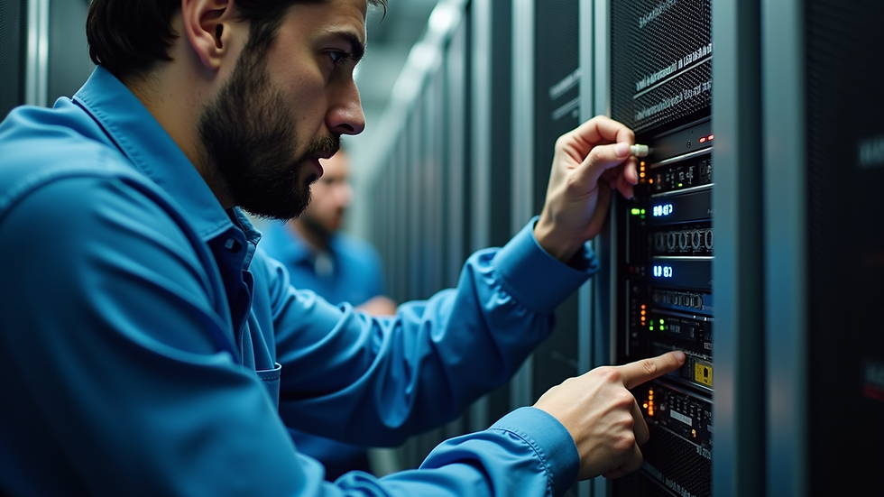 Close-up view of technician repairing server hardware