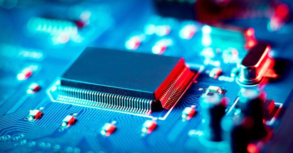 Microchip on PCB circuit board - Electronic printed circuit board PCB close up holding int