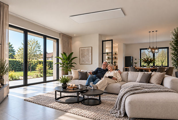 THERON Flat infraroodpaneel in de woonkamer aan het plafond