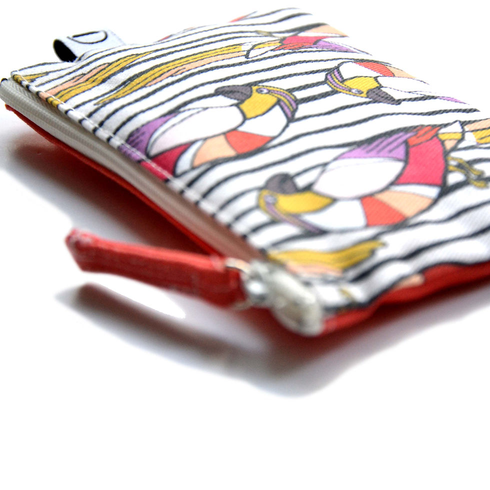 Miniature : Pochette Redding écru coton rectangulaire art déco perroquet
