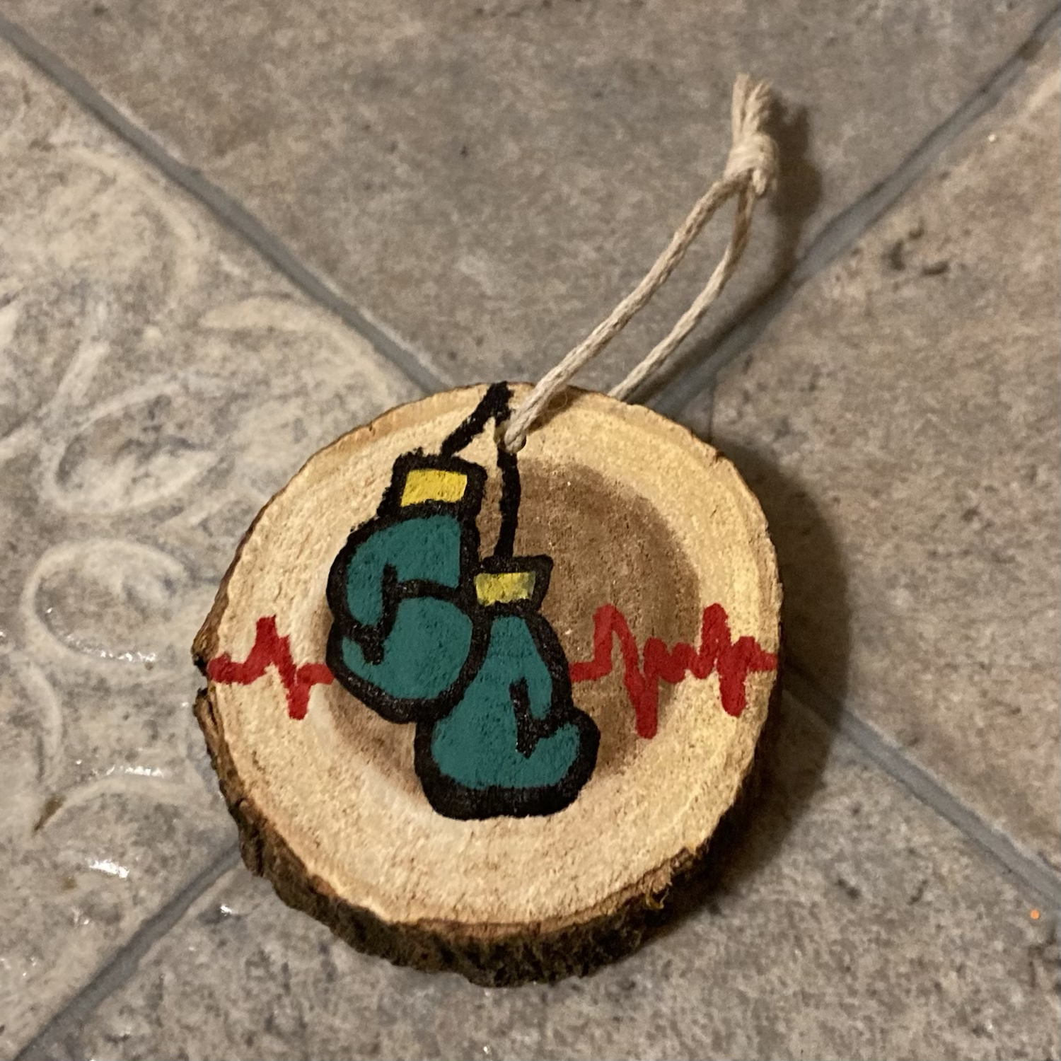 Large Wood Slice Ornament - Boxing Gloves