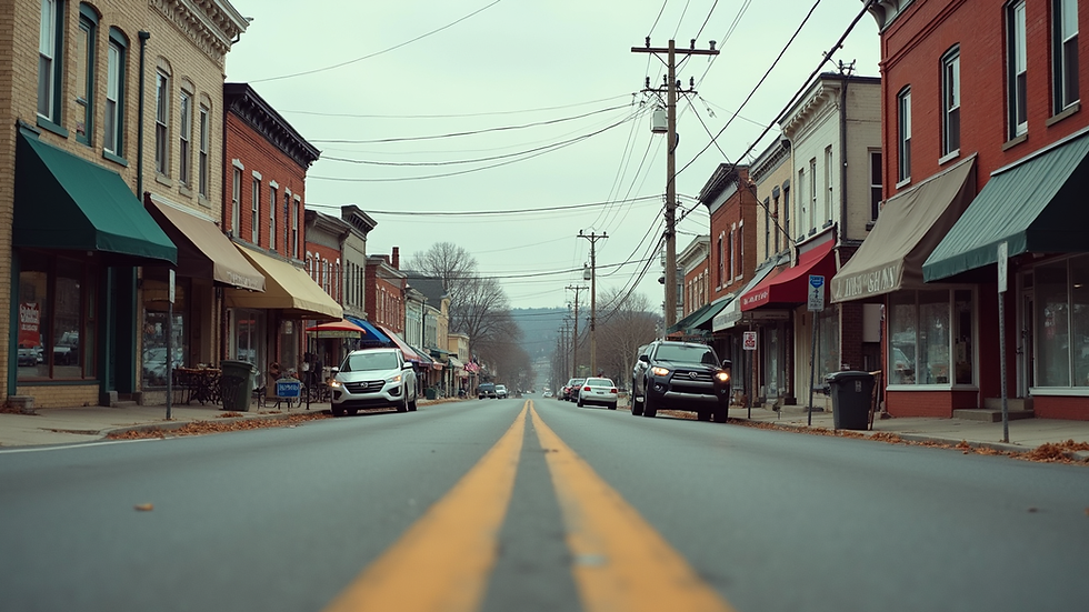 Eye-level view of a local Cecil County street with small businesses