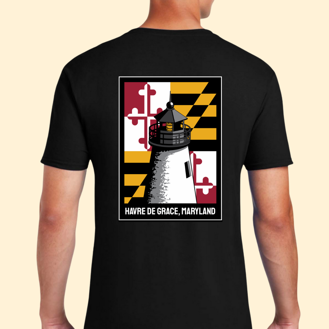 maryland flag shirt with lighthouse design