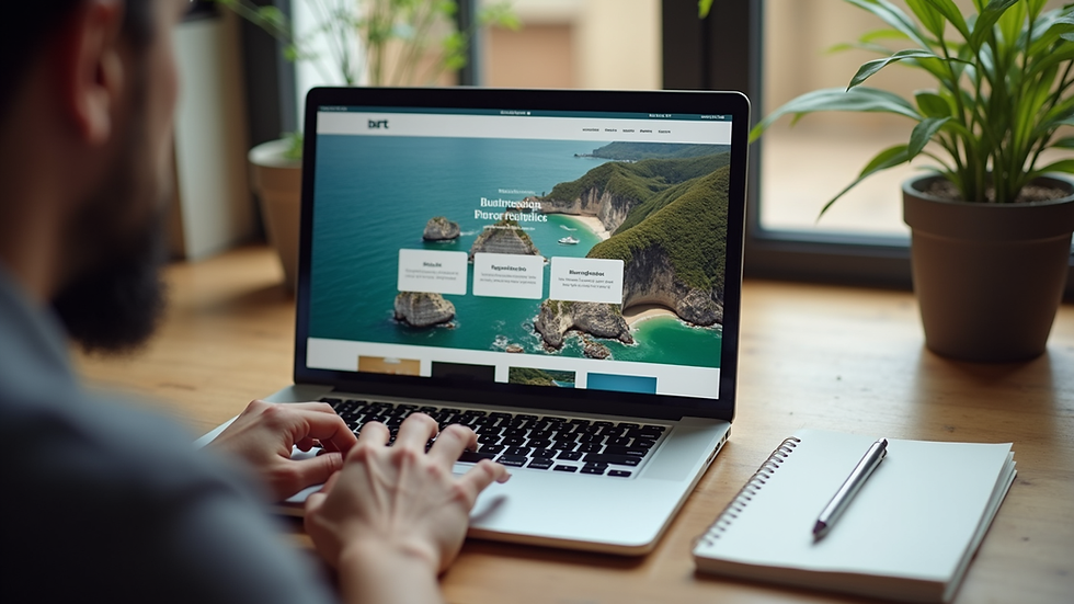 High angle view of a laptop showing a website design layout