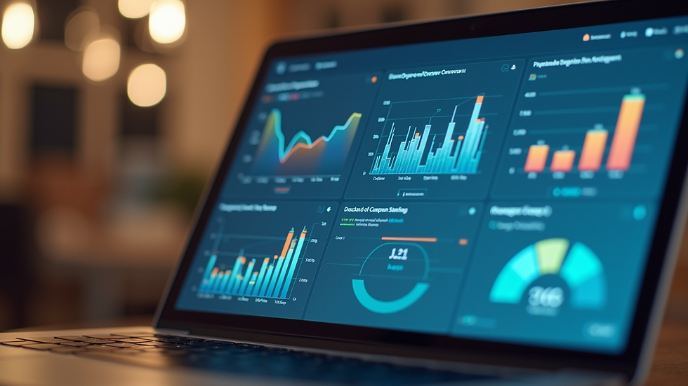 Eye-level view of a laptop screen showing digital marketing analytics dashboard