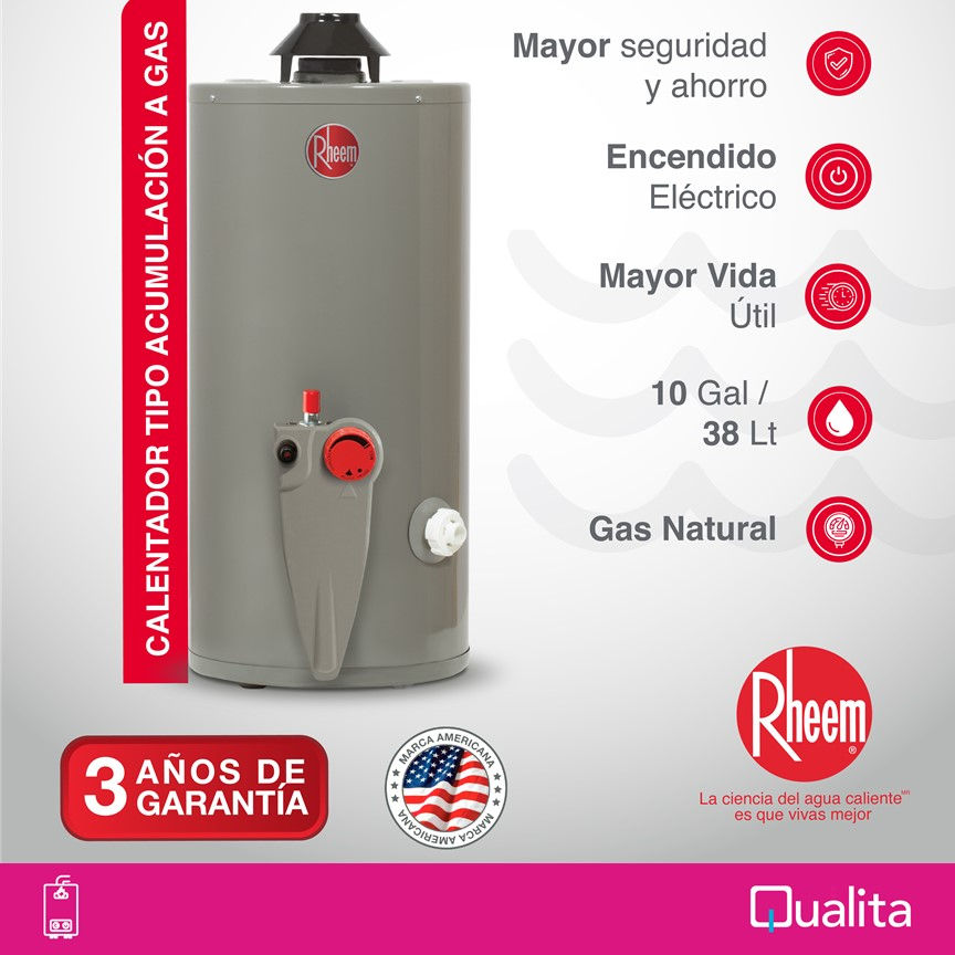 Calentador de agua a gas de acumulación 10 galones / 38 Litros Rheem |  Inicio
