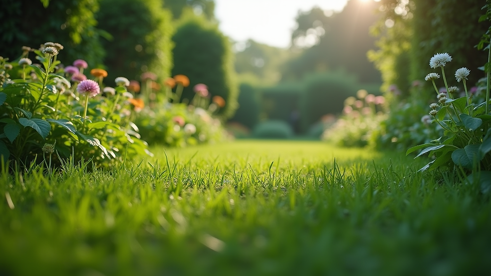 Eye-level view of a lush green garden with diverse plants