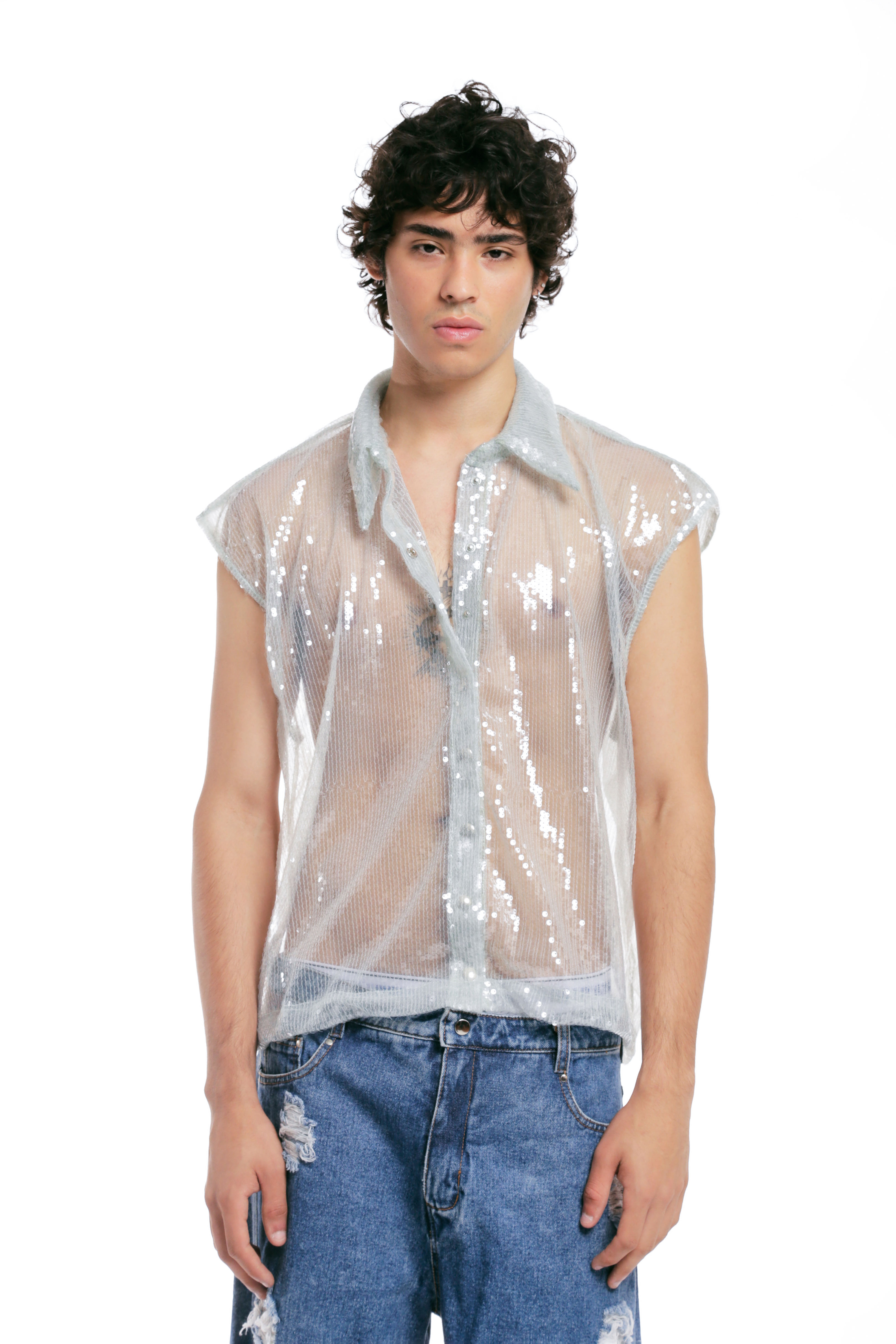 Camisa Machão Paetê Molhado - Aquamarine