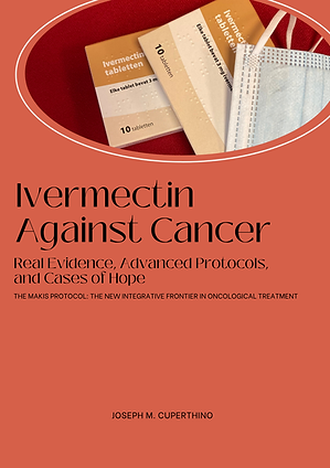 Cover of the eBook 'Ivermectin Against Cancer' by Joseph M. Cuperthino, featuring two boxes of Ivermectin tablets, a surgical