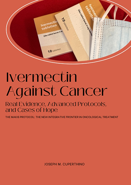 Cover of the eBook 'Ivermectin Against Cancer' by Joseph M. Cuperthino, featuring two boxes of Ivermectin tablets, a surgical