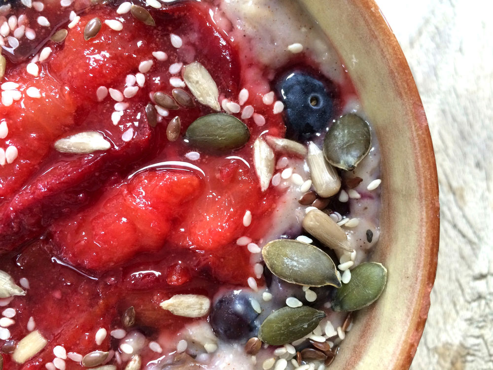 Porridge with seasonal fruit compote