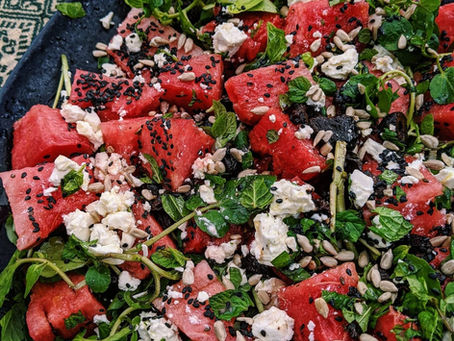 Watermelon, black olive & feta salad