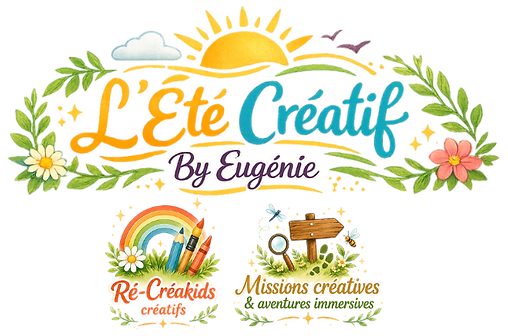 Logo L'Été Créatif By Eugénie proposant des ateliers créatifs et missions immersives pour enfants à Peymeinade durant les vacances d'été.