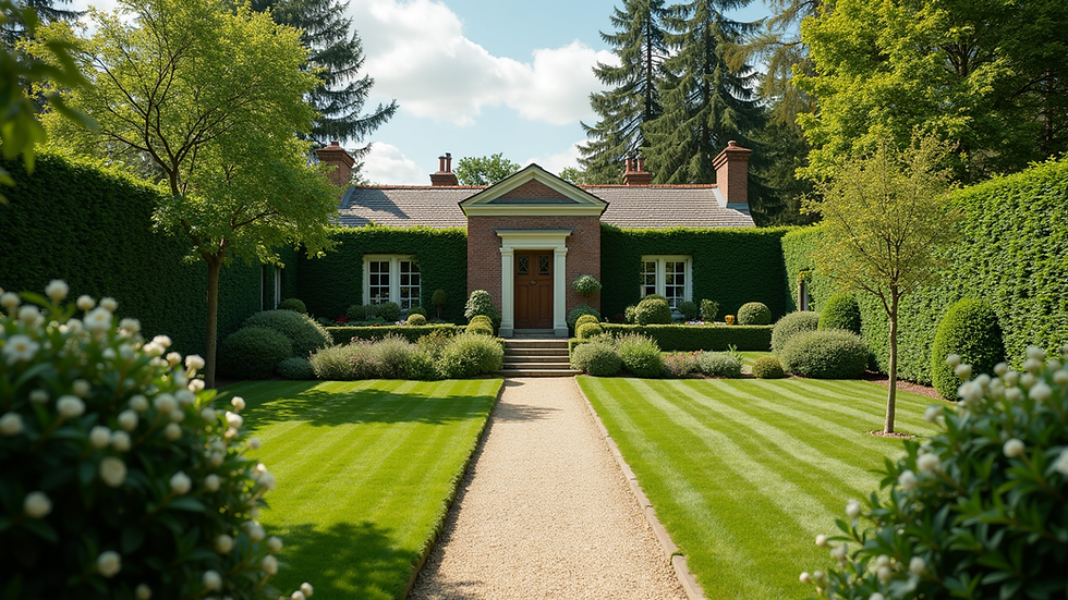 Wide angle view of a beautifully landscaped garden