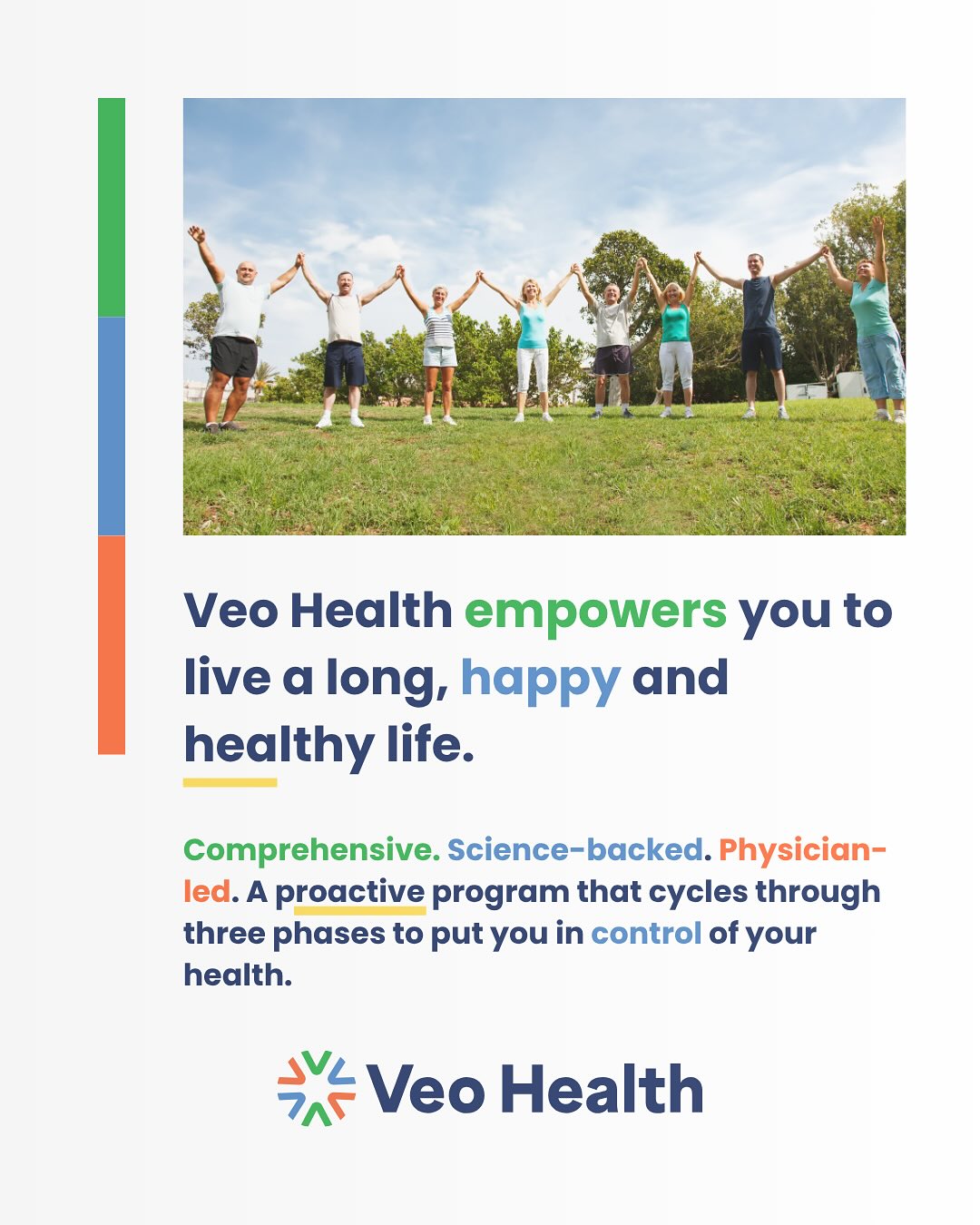 Informational poster with Veo Health logo and program pillars