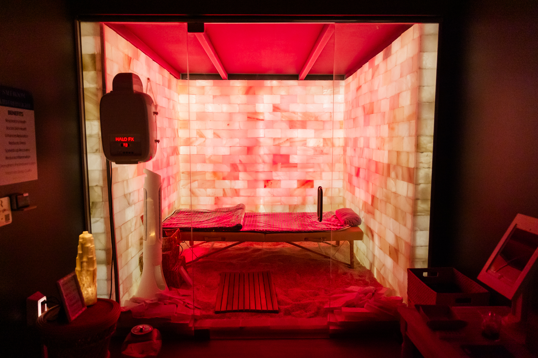 Stand-up red-light therapy booth at Rest + Fuel Buckhead Atlanta