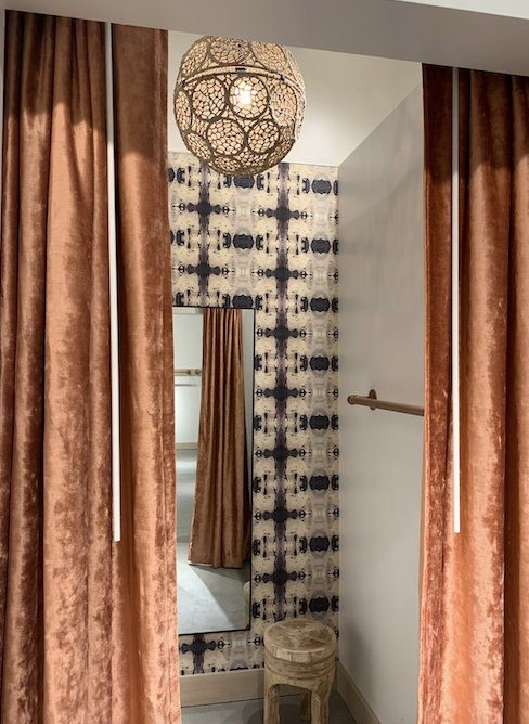 Blush curtain fitting room area at Nina + Leigh Halcyon