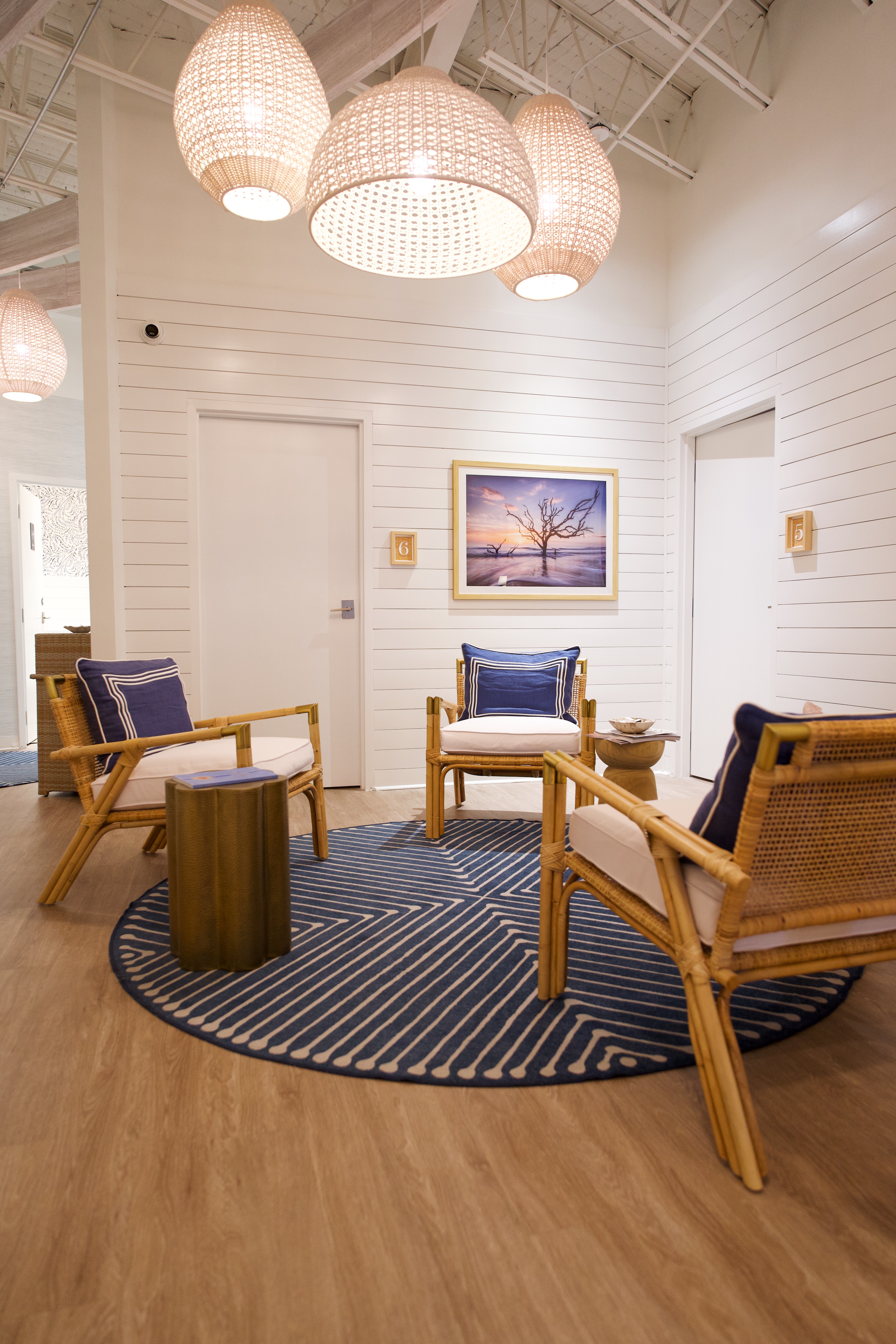 Comfortable waiting lounge at Rest + Fuel Buckhead wellness spa