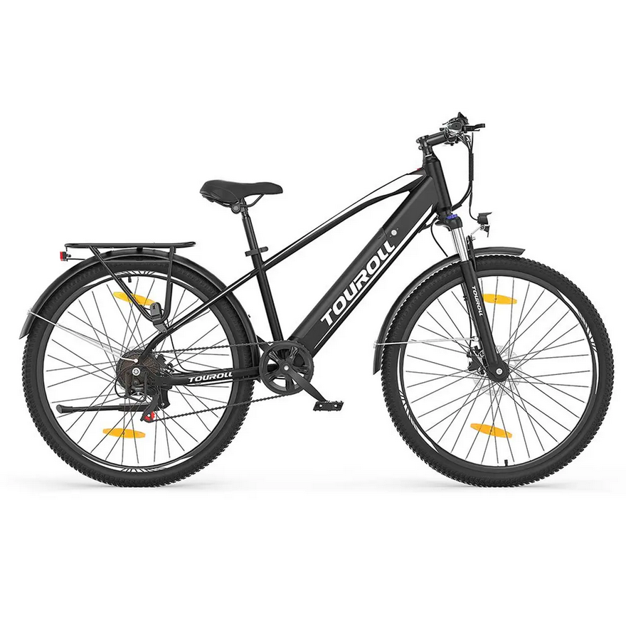 Schwarzes E-Bike mit Gepäckträger