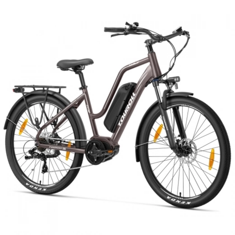 Dunkelgraues E-Bike mit tiefem Einstieg