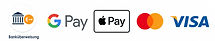 Zahlungsmethoden: Banküberweisung, Google Pay, Apple Pay, Mastercard, Visa