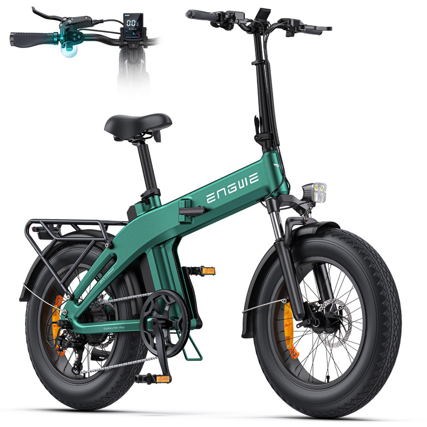 Grünes faltbares E-Bike, Detail Lenker