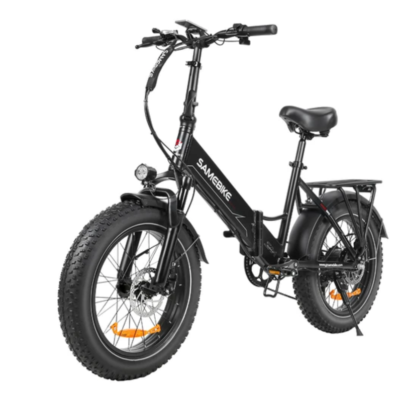 Miniaturbild: Schwarzes faltbares SAMBIKE E-Bike mit dicken Reifen