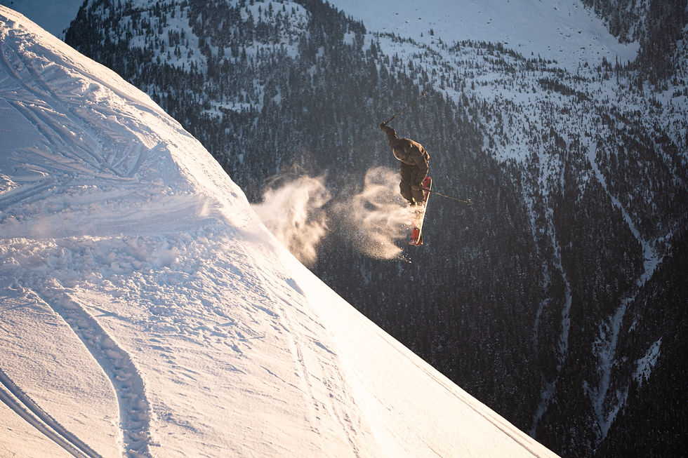 A skier launches off a jump in BC, Canada.
