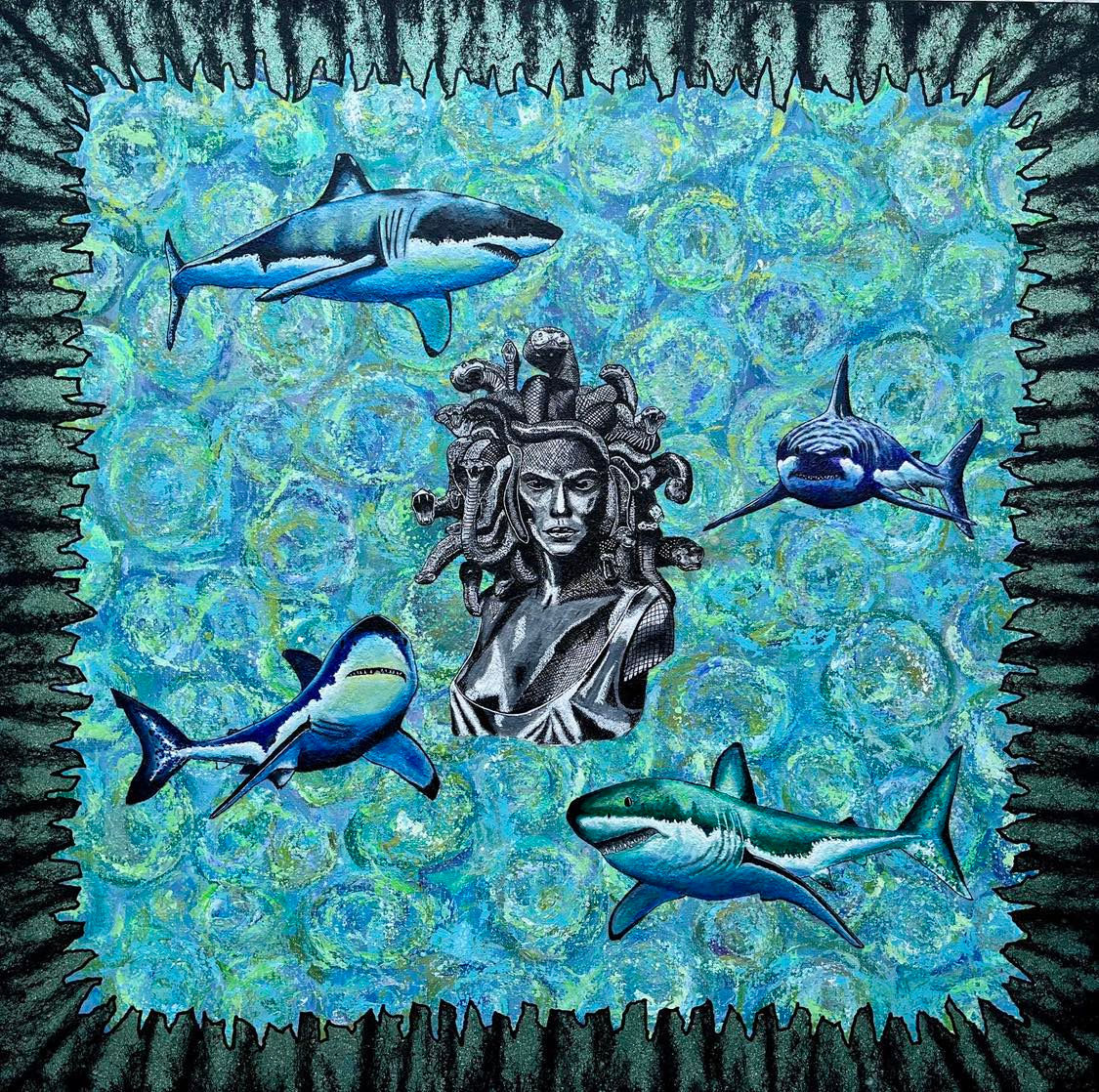 Four Sharks and  Medusa  #96