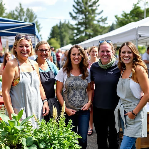 A group of holistic professionals at an outdoor market are smiling and having fun.jpg