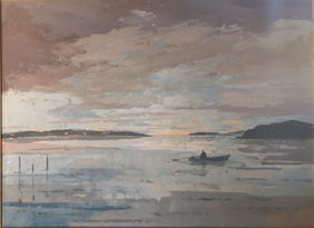 peint à l'huile représentant un rameur e bretagne. Le tableau est peint à l'huile par Edith O'neill