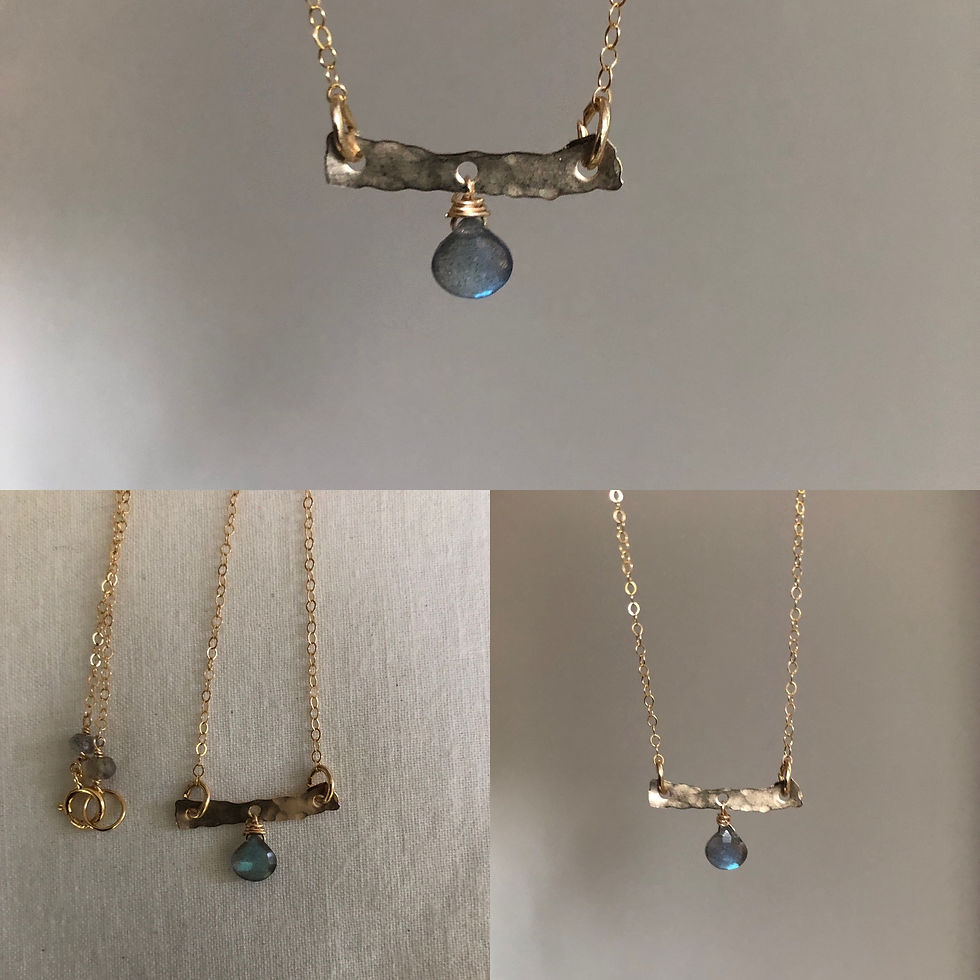 Hammered GF Bar with Labradorite Drop Necklace