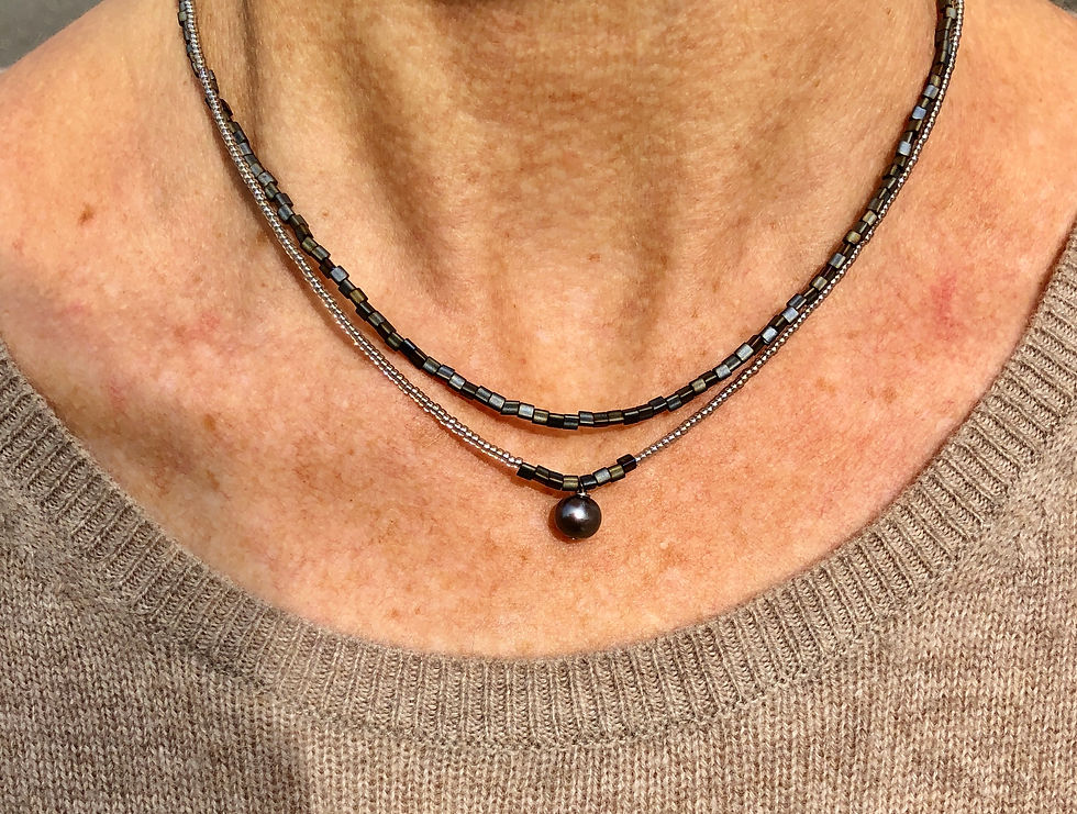 Double strand Pearl drop Necklace