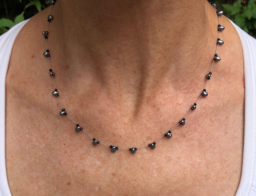 Peacock Grey Pearls with Onyx Necklace