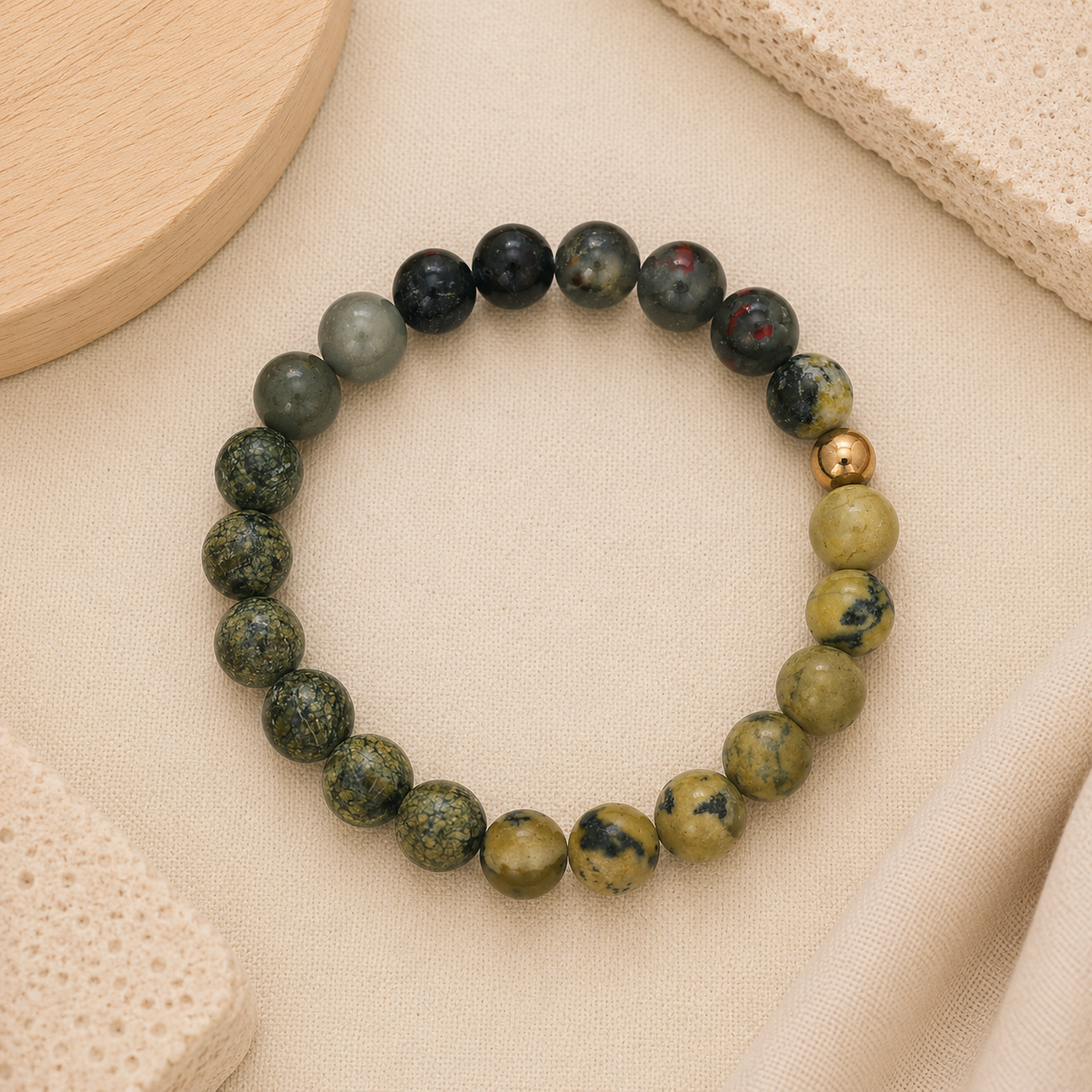 Serpentina – Earth Green Beaded Stone Bracelet
