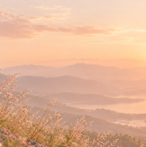 Soft peach and warm tones inspired by a glowing horizon