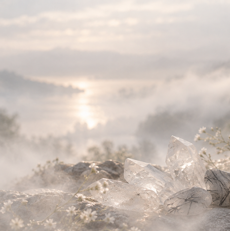Soft gray and white tones inspired by a misty morning landscape