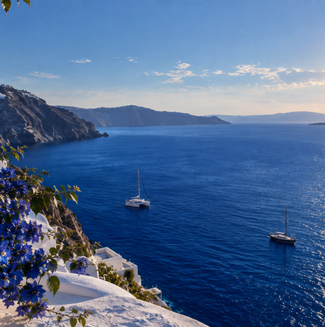 Rich royal blue tones inspired by the ocean and horizon