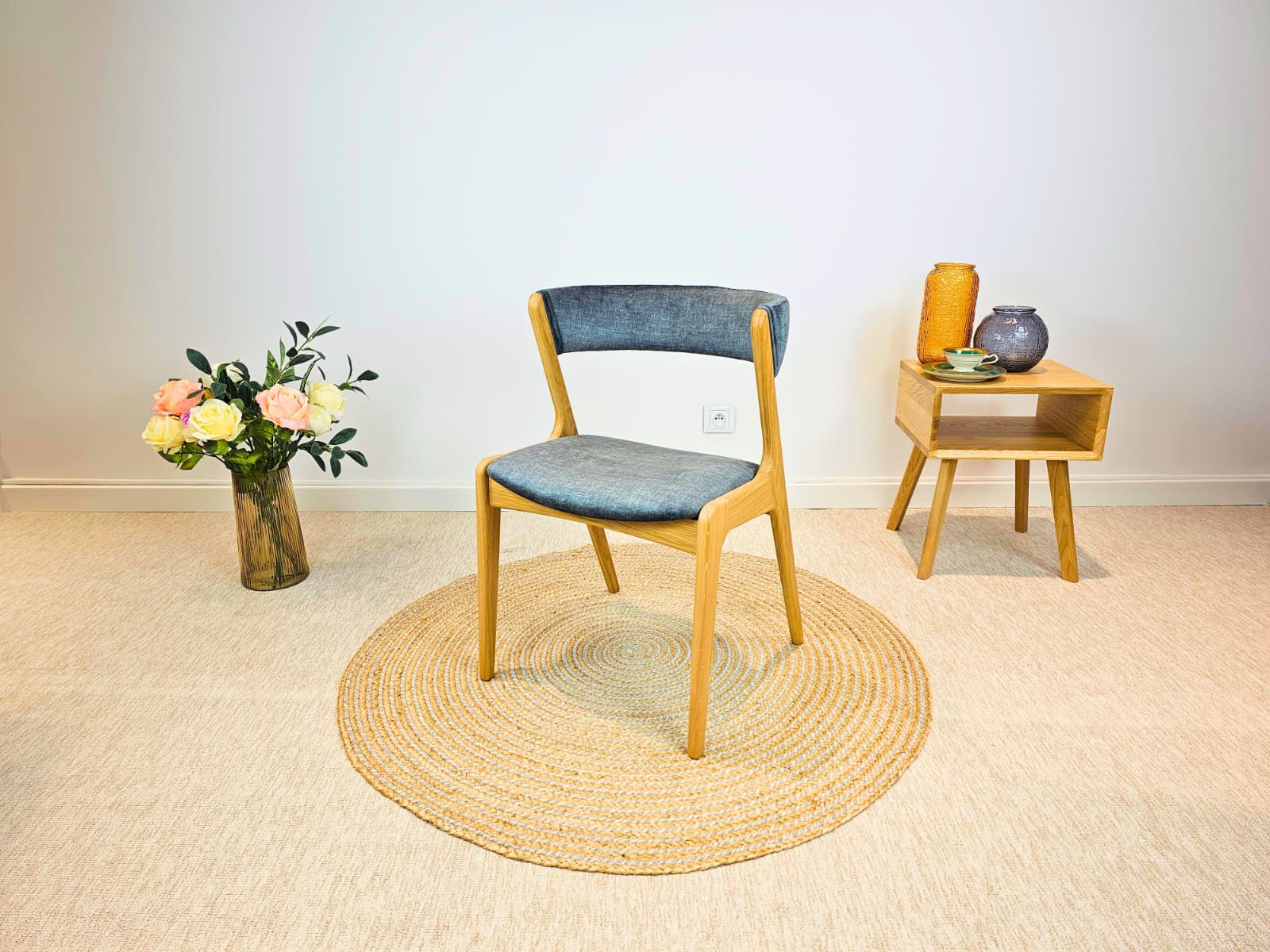 Krzesło dębowe tapicerowane Darni - lite drewno / wosk / pacific 12 - STÓŁ I KRZESŁO - SALON MEBLOWY