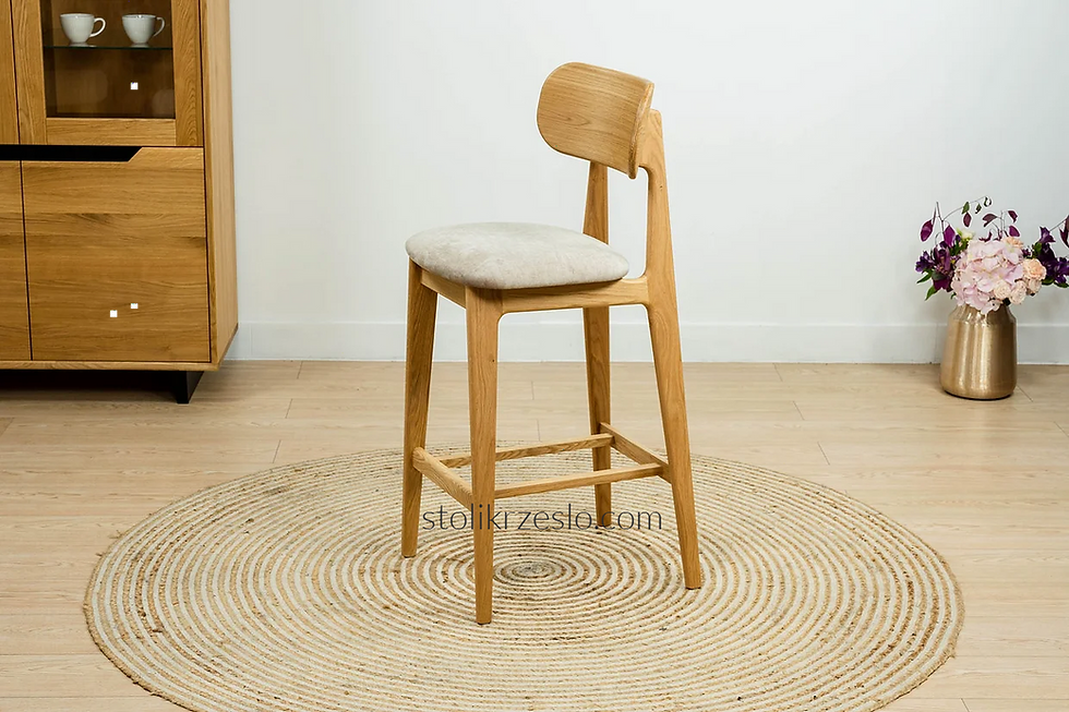 Stołek barowy dębowy tapicerowany Pegas - lite drewno / wosk / H700 / beige 02 - STÓŁ I KRZESŁO - SALON MEBLOWY