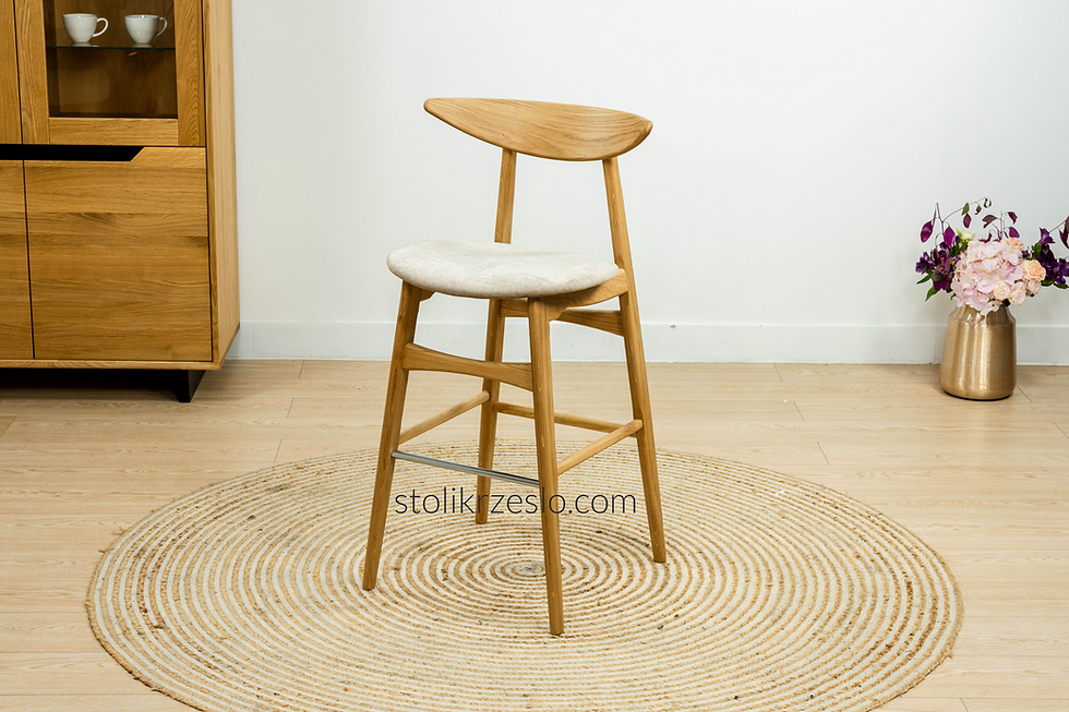 Stołek barowy dębowy tapicerowany MIO - lite drewno / wosk / H700 / beige 02 - STÓŁ I KRZESŁO - SALON MEBLOWY