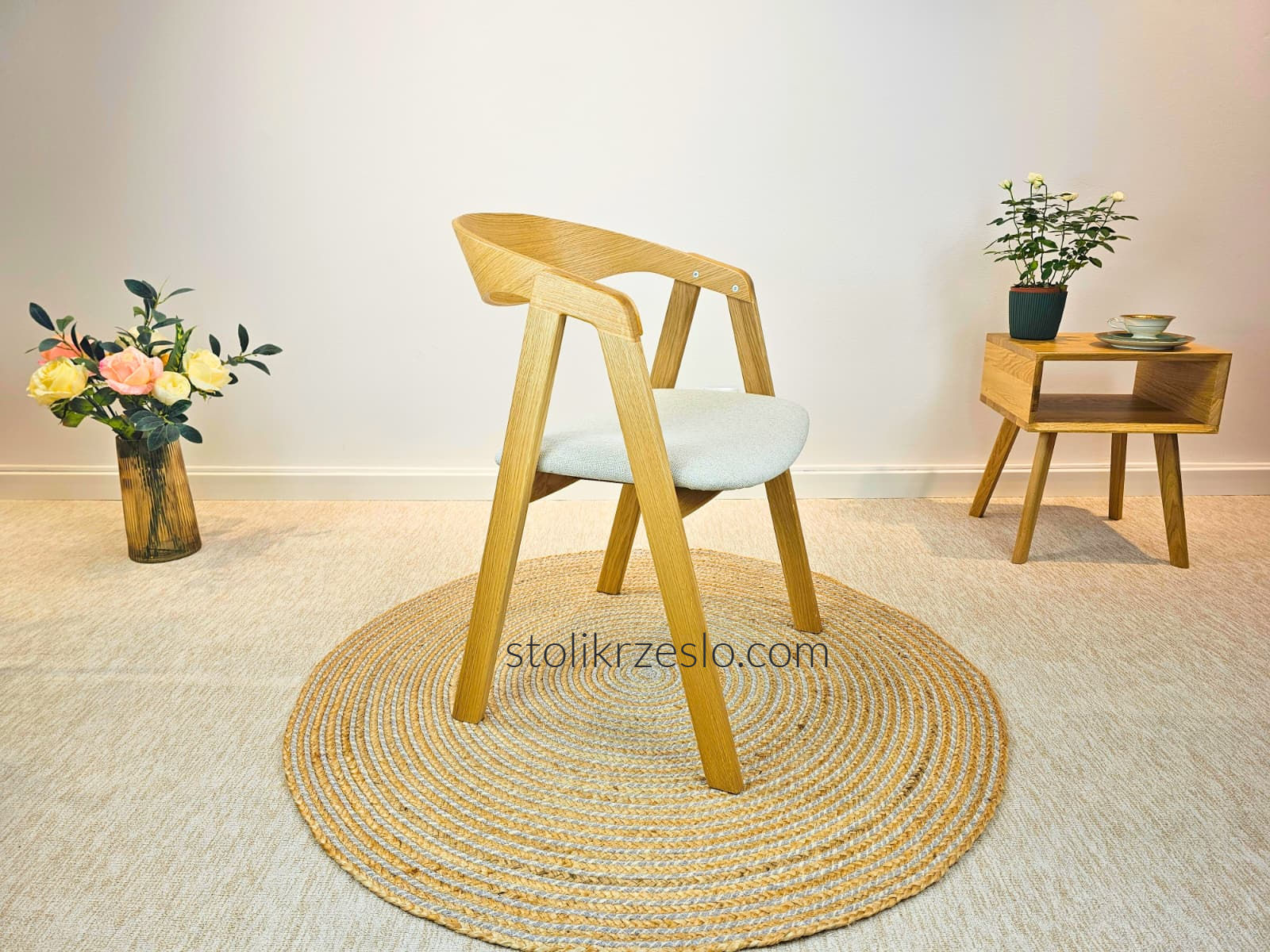 Krzesło dębowe tapicerowane ISSA - lite drewno / wosk / cream01 - STÓŁ I KRZESŁO - SALON MEBLOWY