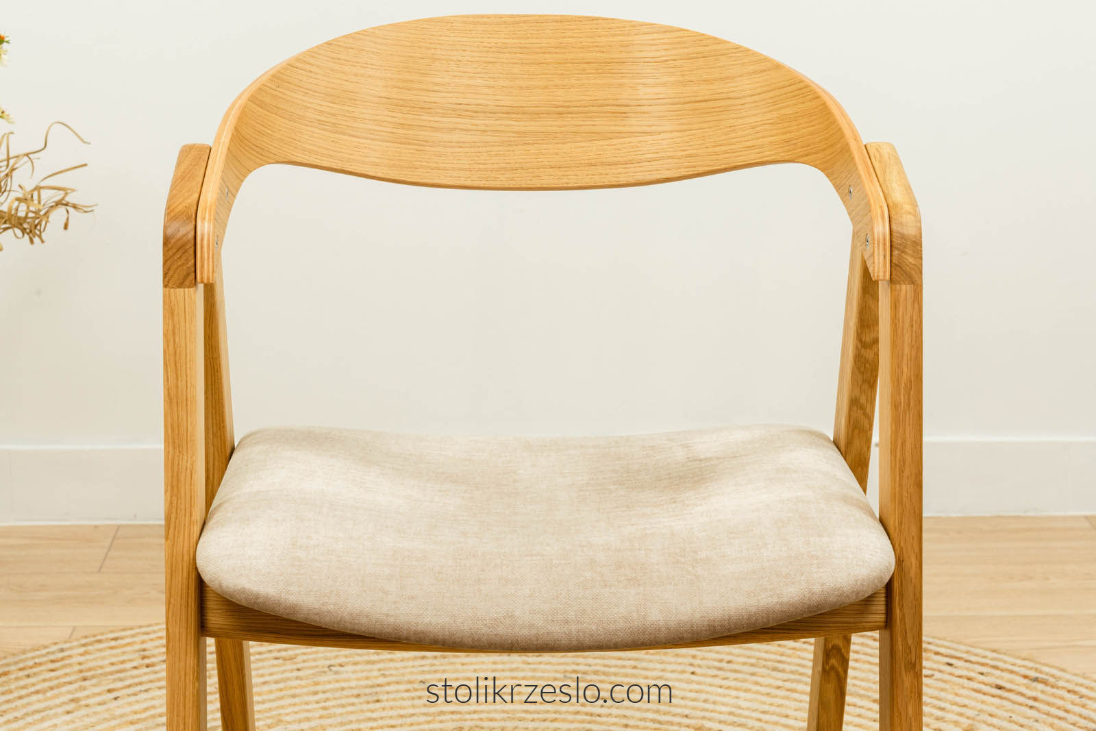 Krzesło dębowe tapicerowane ISSA - lite drewno / wosk / beige 02 - STÓŁ I KRZESŁO - SALON MEBLOWY