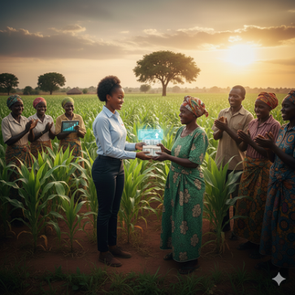 Programme de micro-assurance agricole : un agent remet un paiement d'indemnisation à une petite agricultrice africaine après la perte de ses récoltes due à la sécheresse.