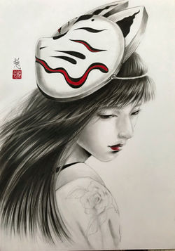 花魁、鉛筆画、美人画 | Oushin4