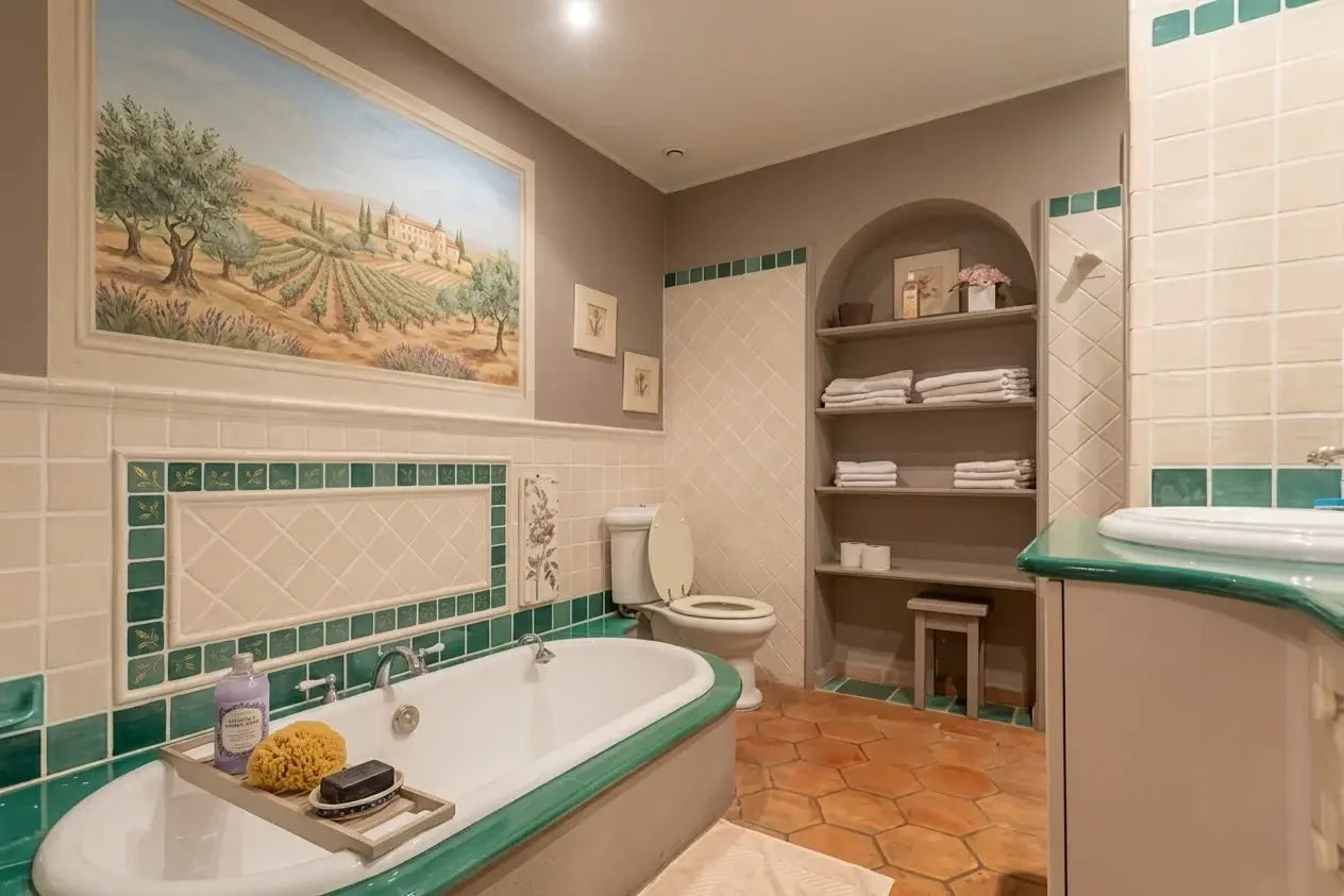 Salle de bain de l'appartement climatisé, Mas des Bouteillans
